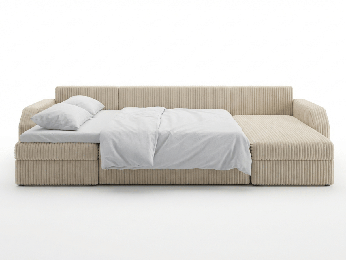 Canapé panoramique en U convertible VILLIERS 312 cm – Velours côtelé épais – Coffre de rangement