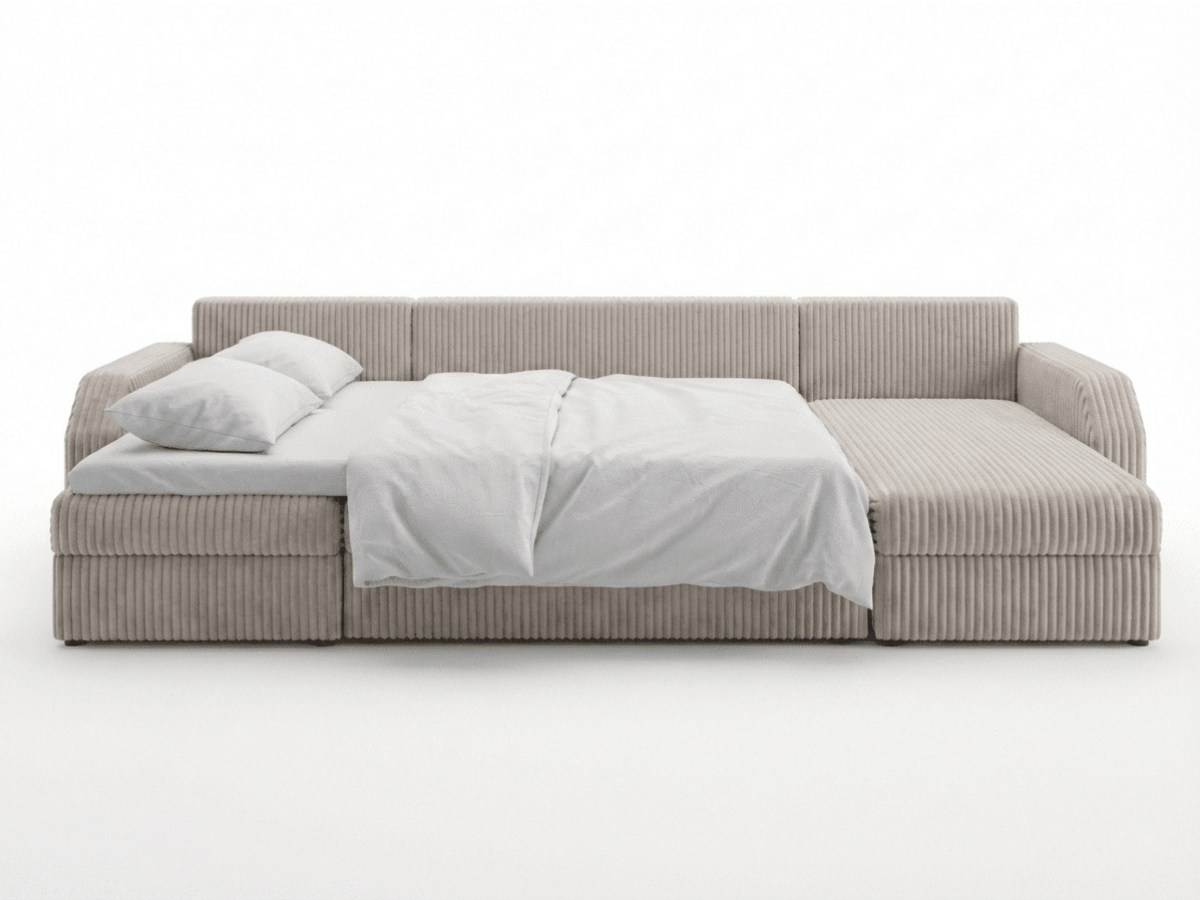 Canapé panoramique en U convertible VILLIERS 312 cm – Velours côtelé épais – Coffre de rangement