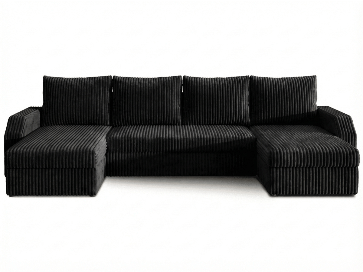 Canapé panoramique en U convertible VILLIERS 312 cm – Velours côtelé épais – Coffre de rangement