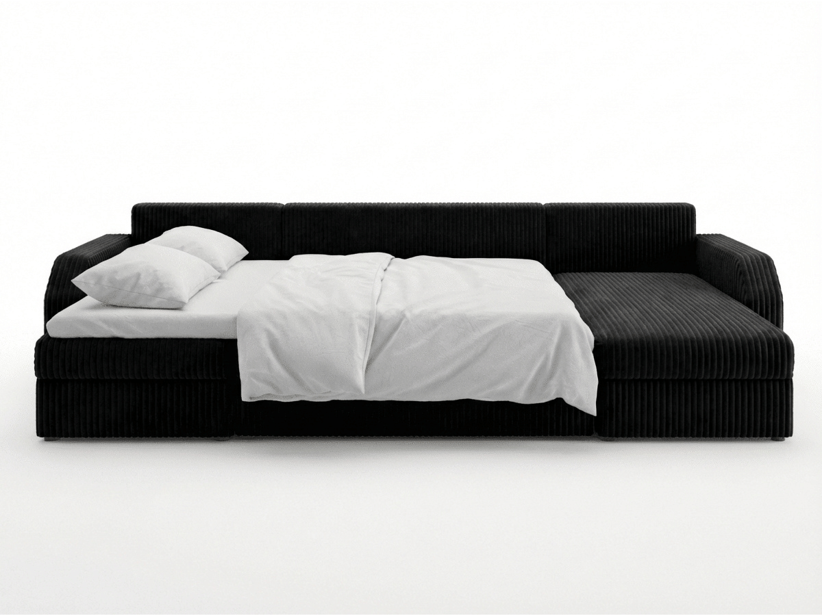 Canapé panoramique en U convertible VILLIERS 312 cm – Velours côtelé épais – Coffre de rangement