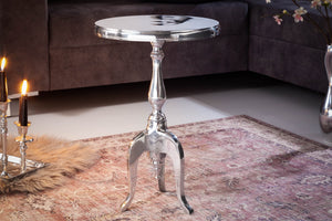 Élégante table d'appoint SAVOY 55cm argent poli trépied avec plateau rond
