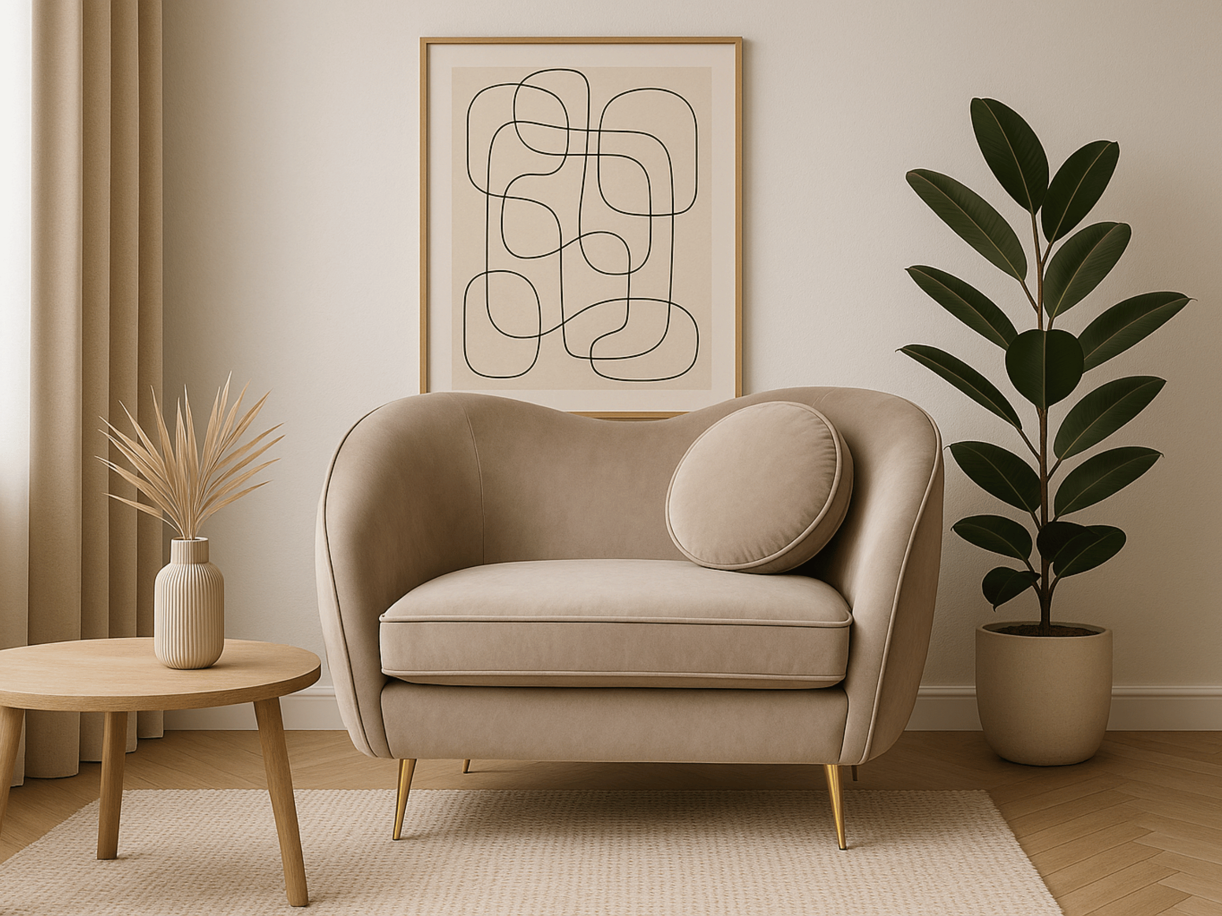 Fauteuil ICONIC – Velours vert ou taupe, pieds dorés