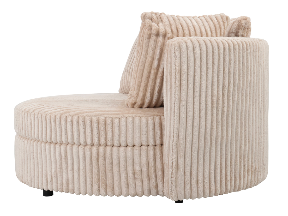 Fauteuil rond en velours côtelé grande épaisseur beige NEVO