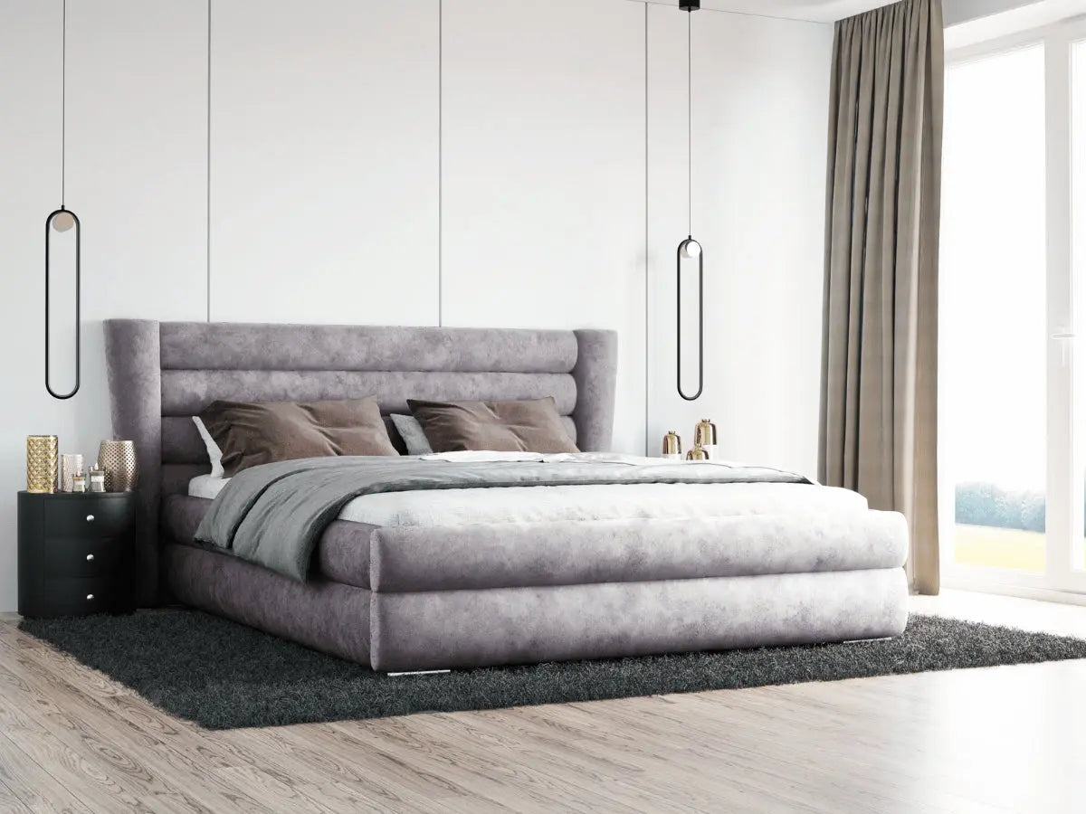 Cama baúl de diseño - GABRIEL Velours-gris-180x200-cm