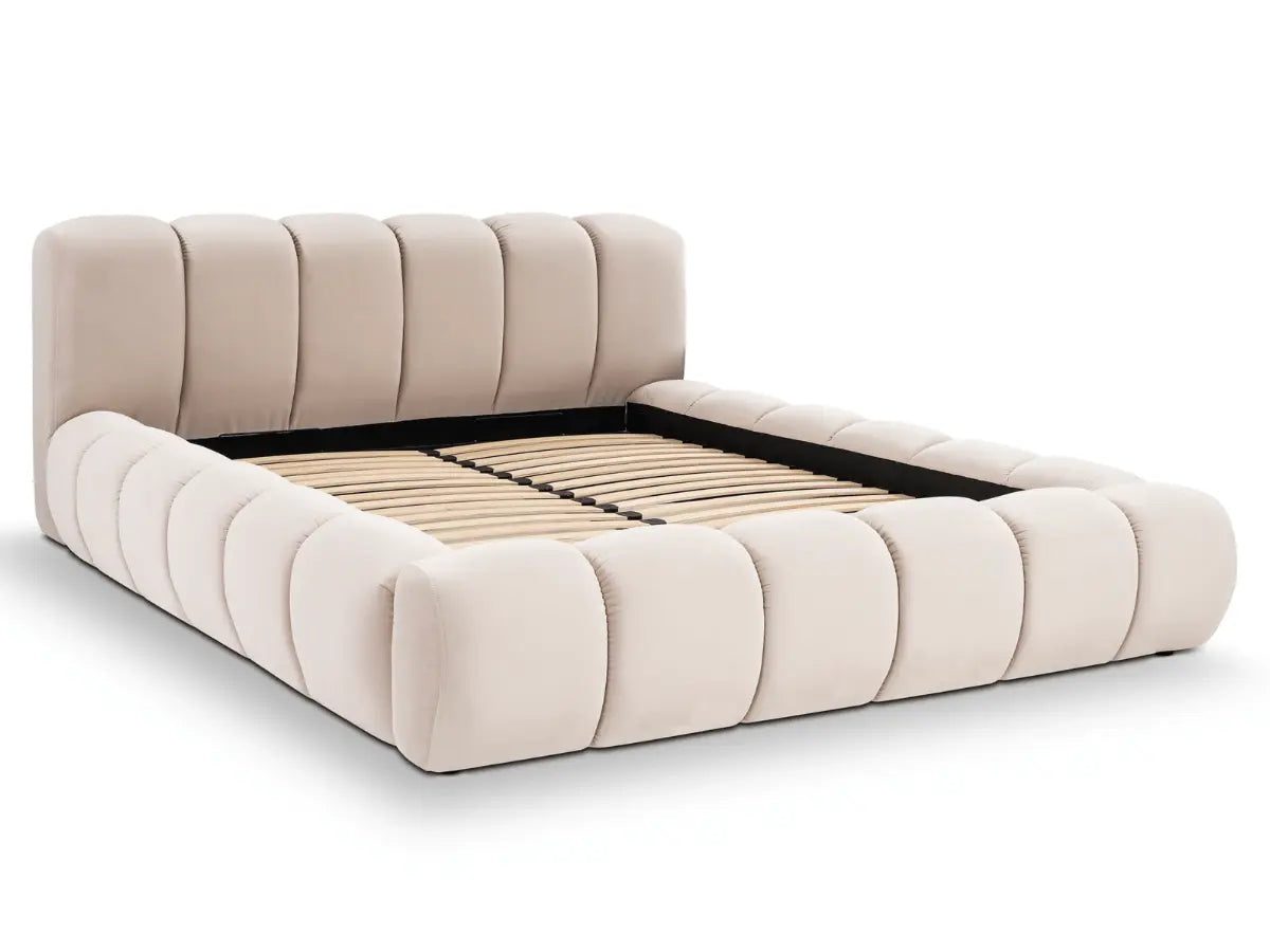 Lit design coffre rembourré - CLOUD   Velours-beige-180x200-cm