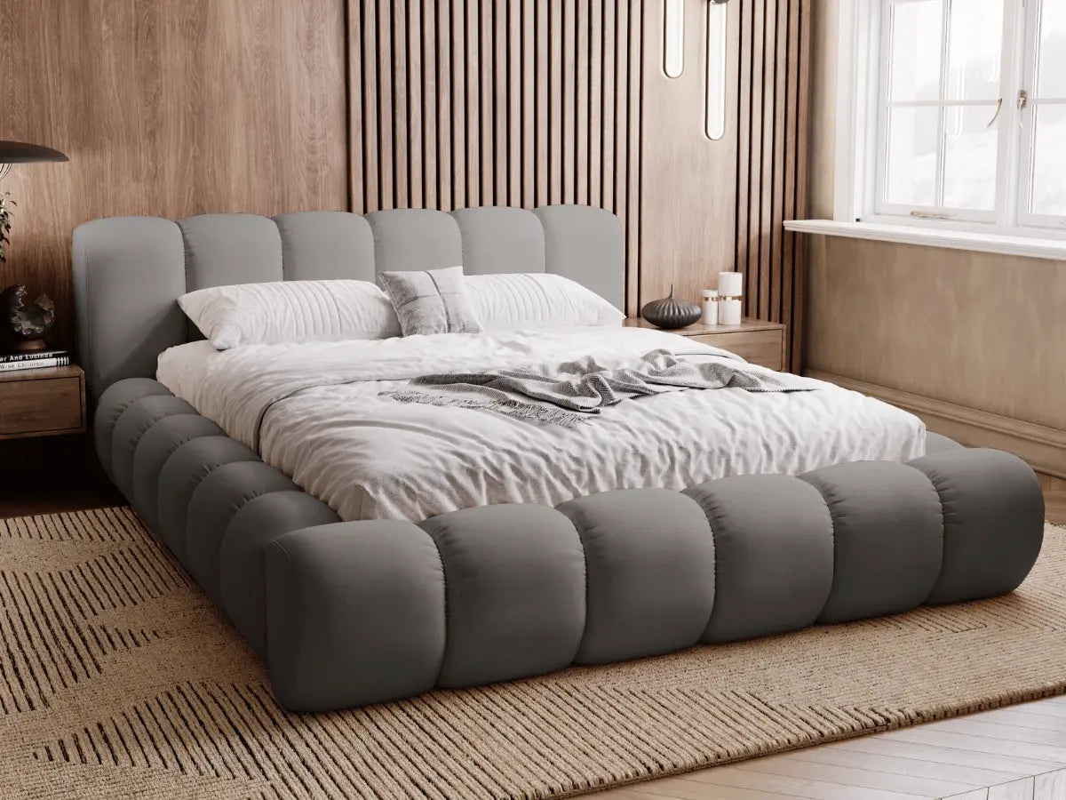 Cama de diseño con arcón tapizado - CLOUD Velours-gris-foncé-180x200-cm