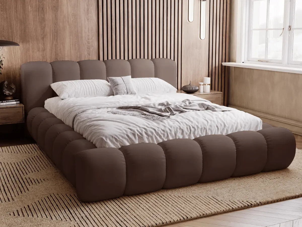 Cama de diseño con arcón tapizado - CLOUD Velours-marron-180x200-cm