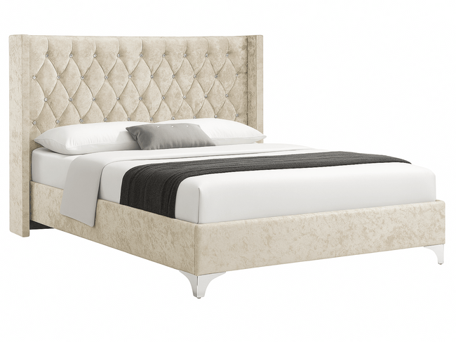 Lit Lillian en velours capitonné avec strass – Design élégant