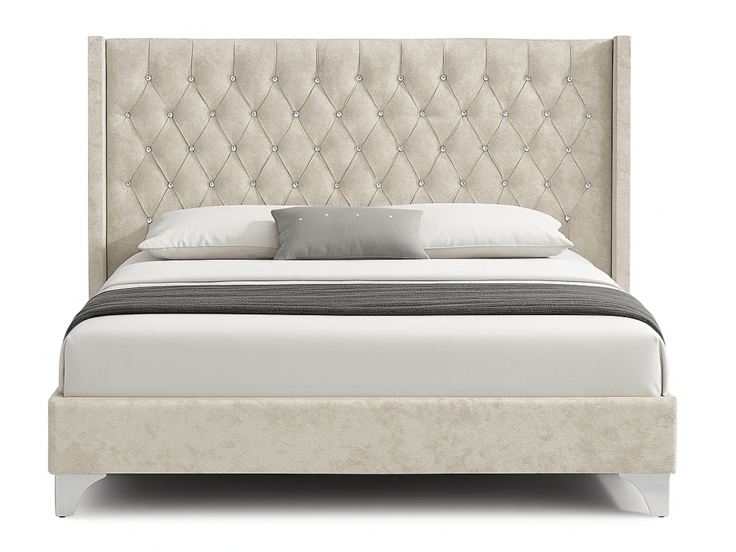 Cama Lillian de terciopelo acolchado con strass - Diseño elegante