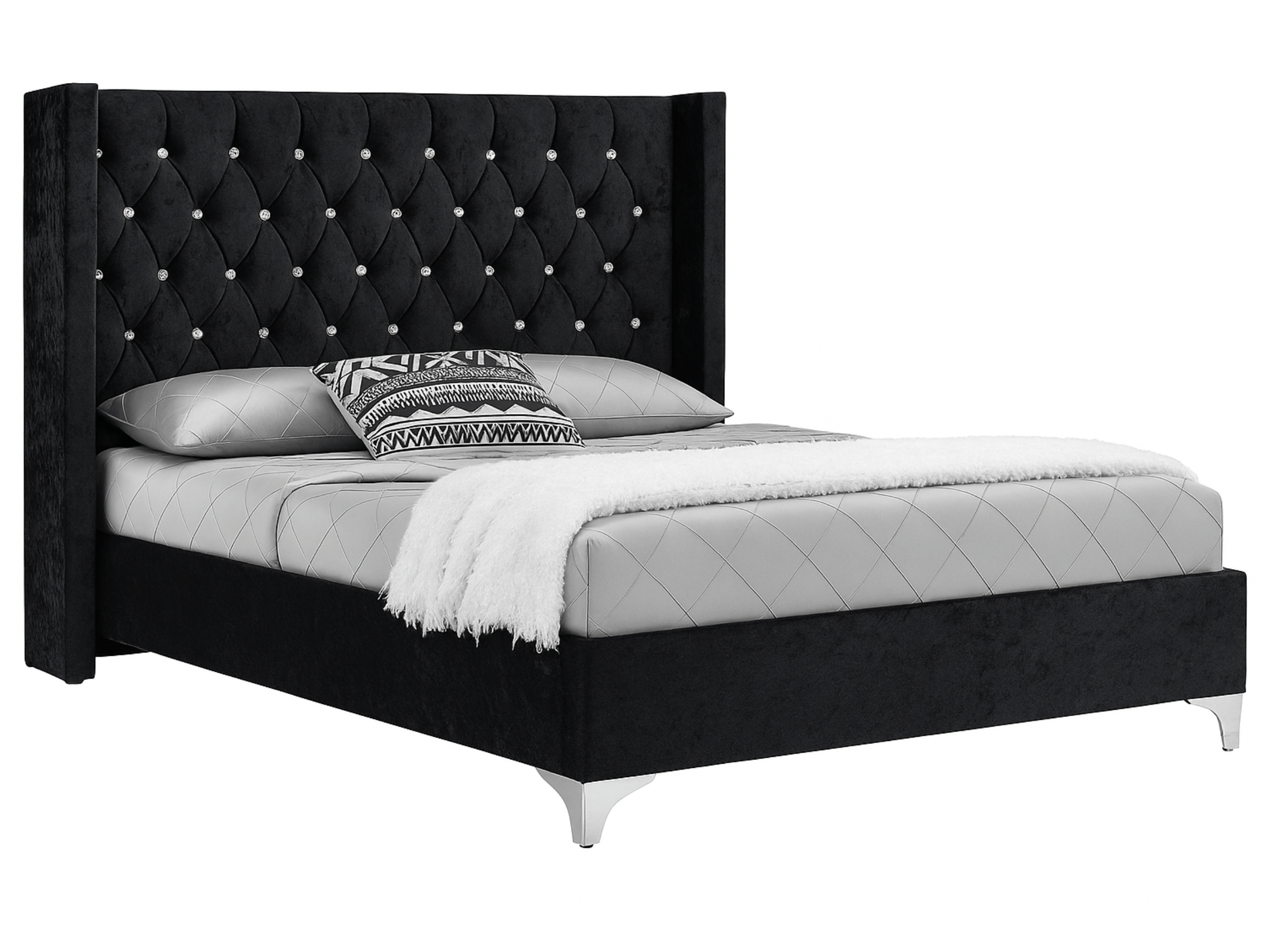 Cama Lillian de terciopelo acolchado con strass - Diseño elegante