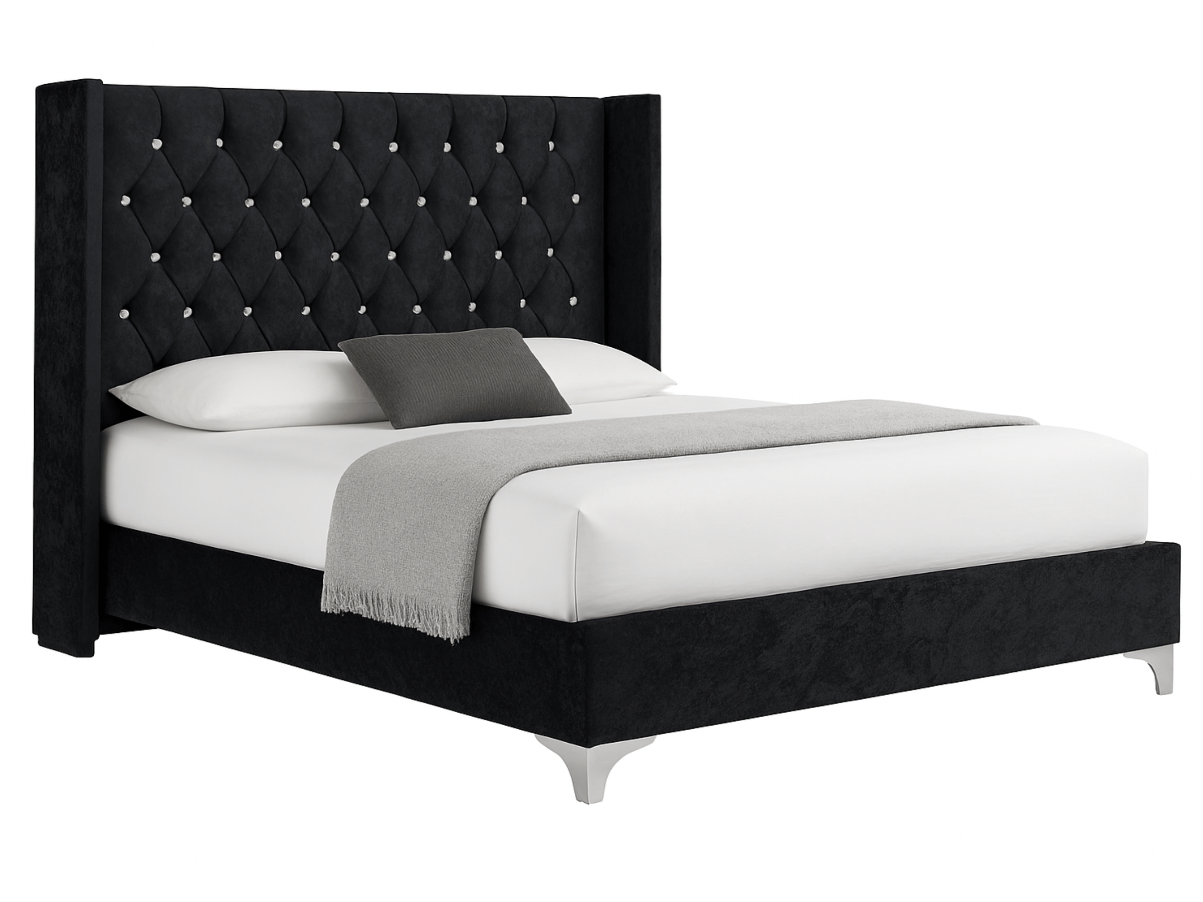 Cama Lillian de terciopelo acolchado con strass - Diseño elegante