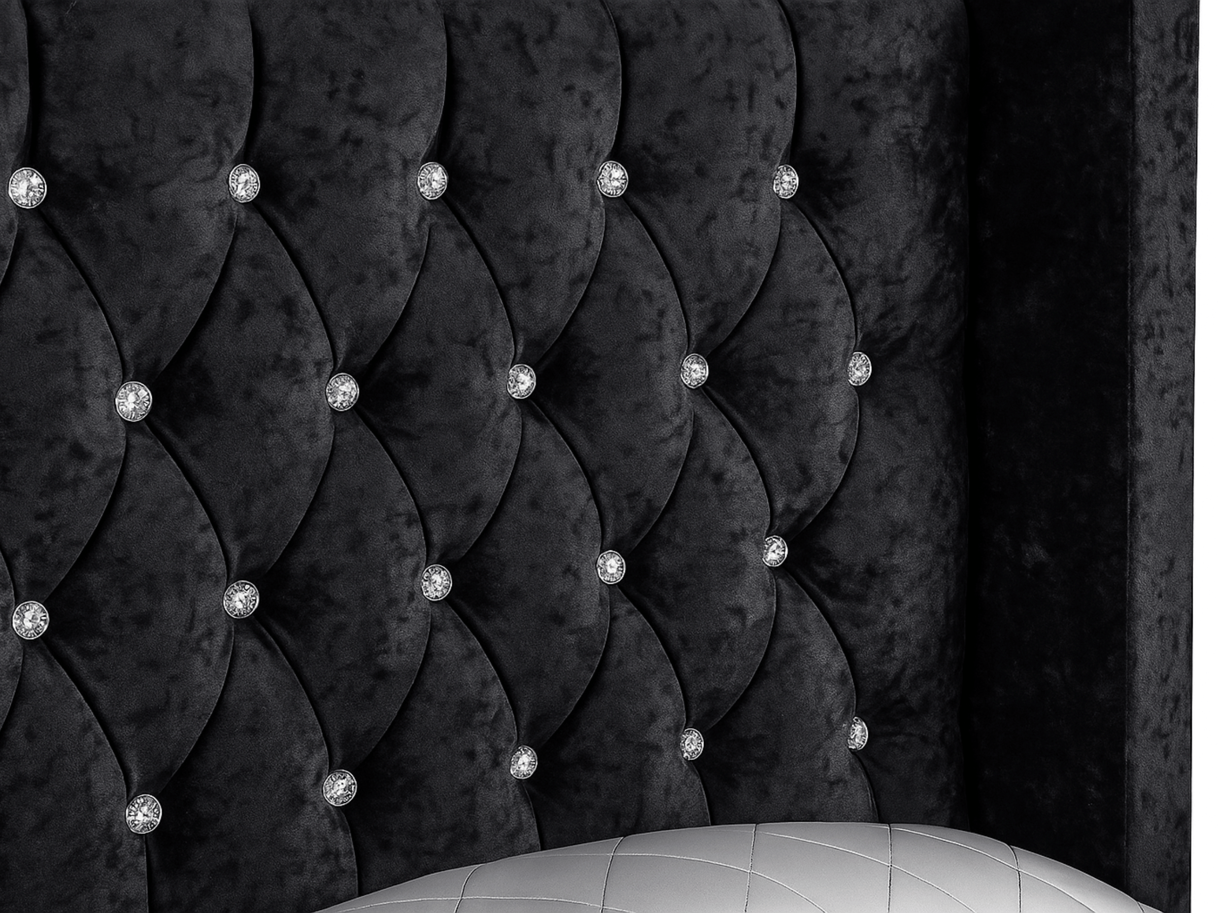 Cama Lillian de terciopelo acolchado con strass - Diseño elegante