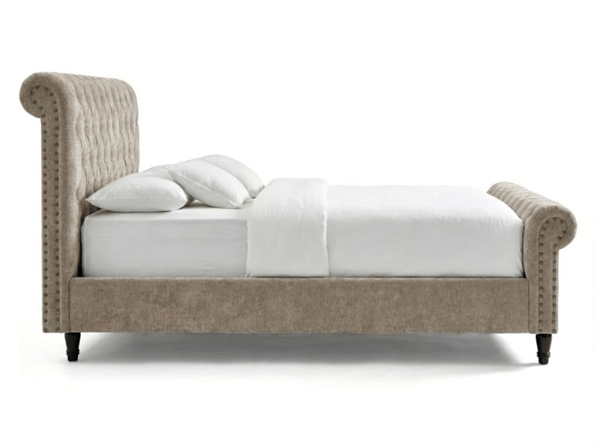 Cama Lisa – Cama tapizada con somier de láminas incluido