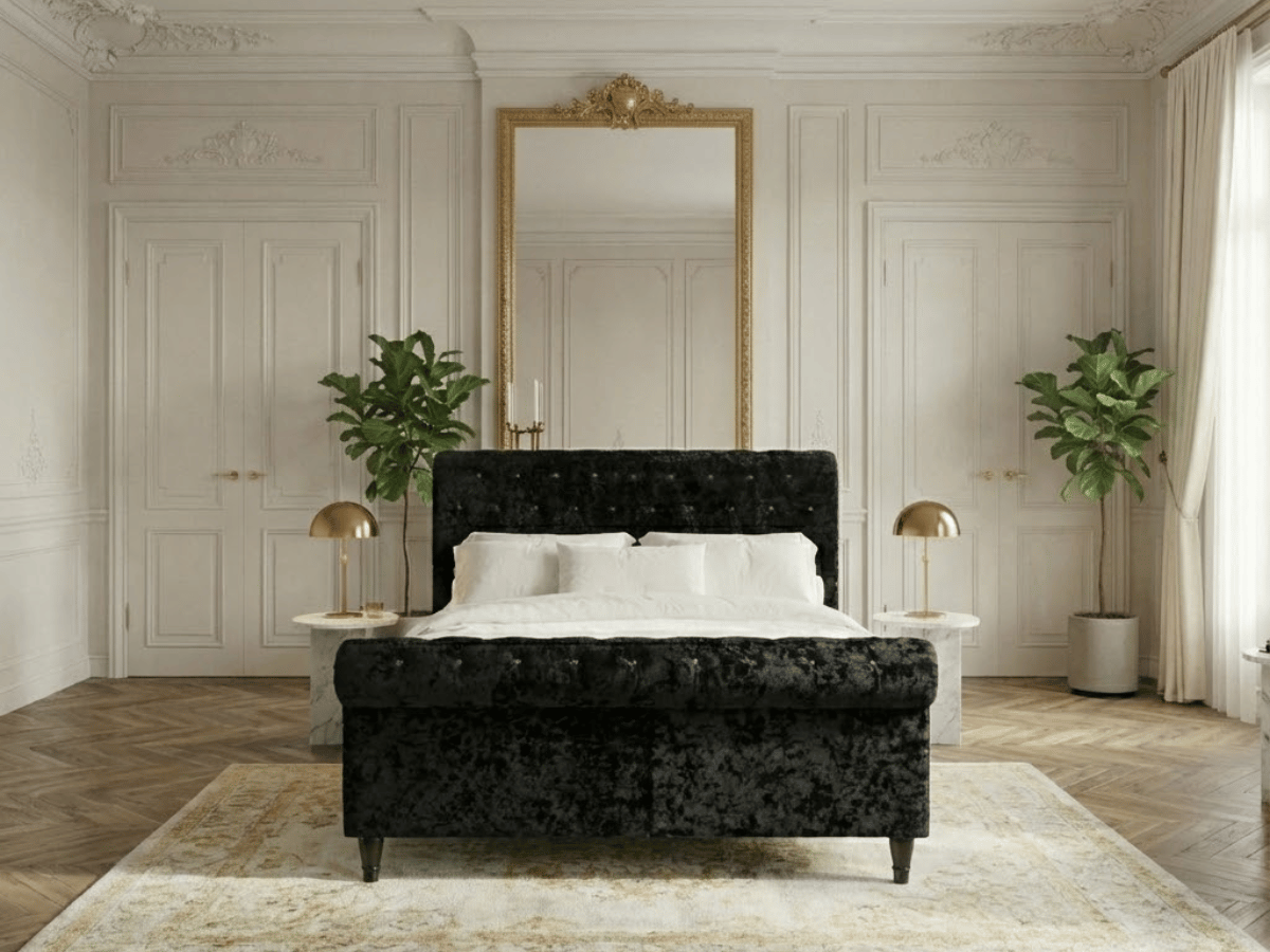 Cama Lisa – Cama tapizada con somier de láminas incluido