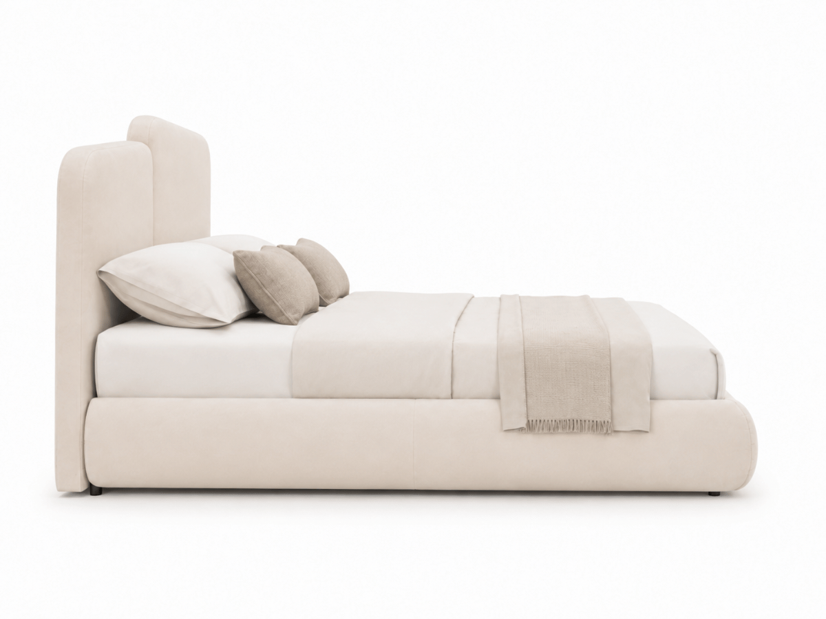 Lit coffre Romane – Tête de lit moderne asymétrique et grand rangement