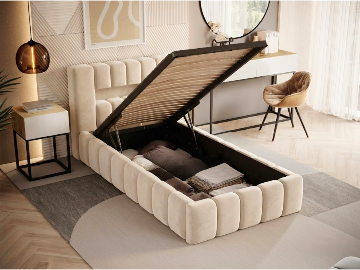 Lit coffre rembourré avec LED  - JULIETTE