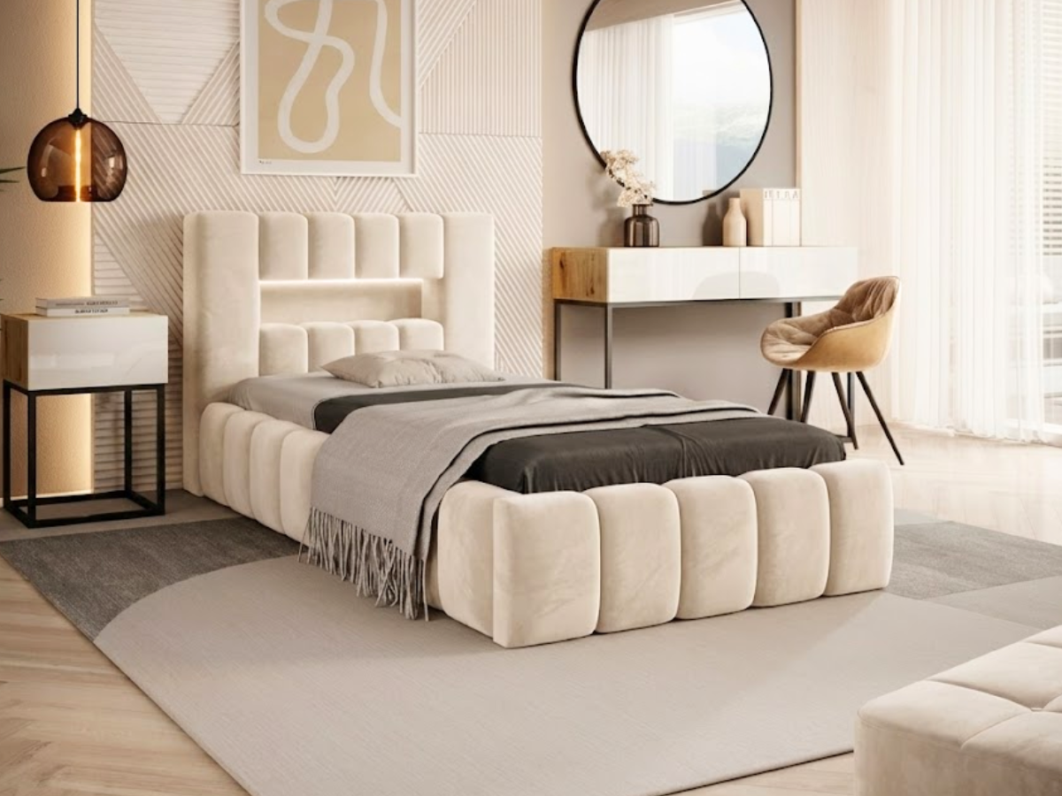 Lit coffre rembourré avec LED  - JULIETTE