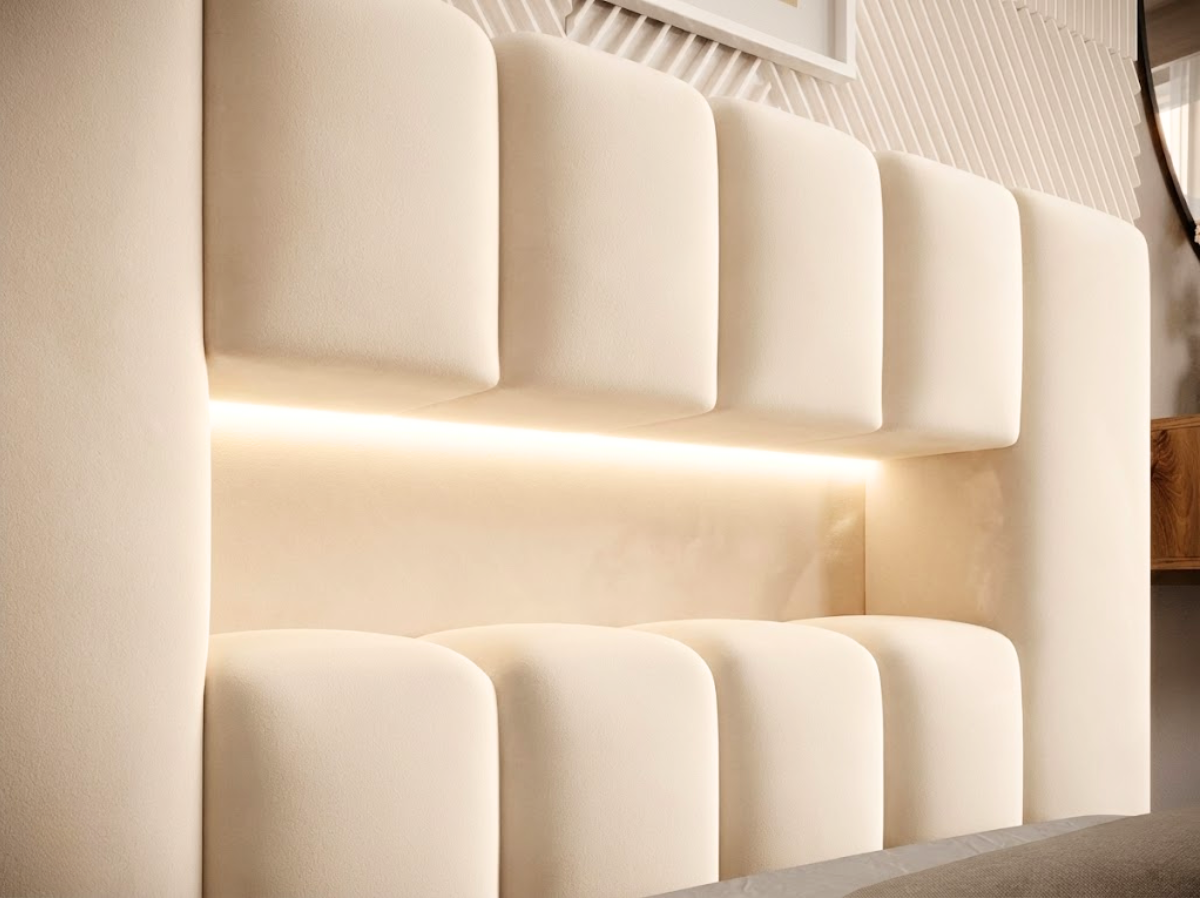 Lit coffre rembourré avec LED  - JULIETTE