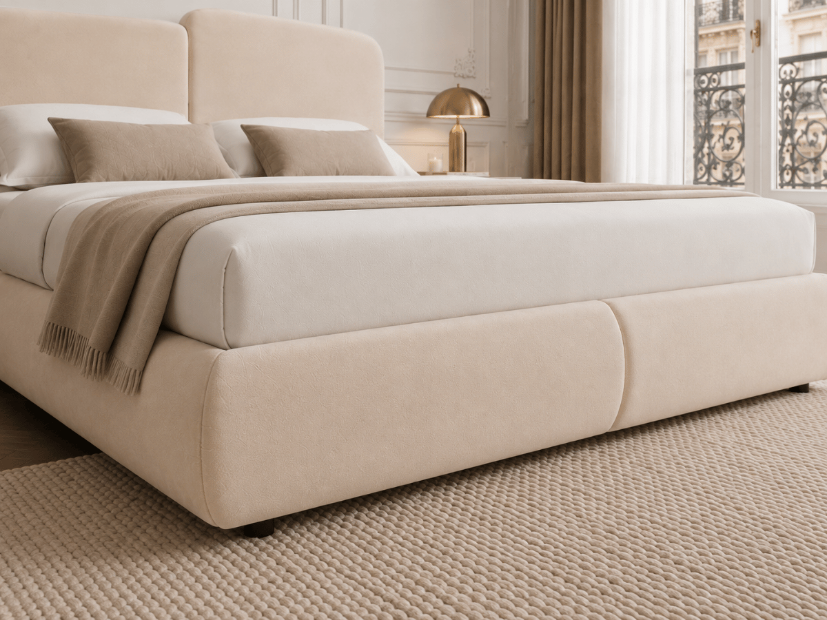 Lit coffre Romane – Tête de lit moderne asymétrique et grand rangement