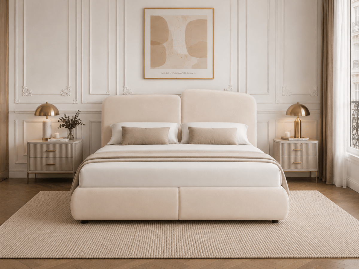 Lit coffre Romane – Tête de lit moderne asymétrique et grand rangement