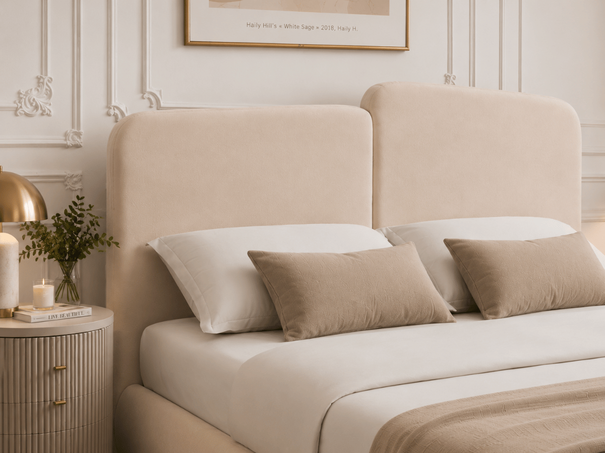 Lit coffre Romane – Tête de lit moderne asymétrique et grand rangement