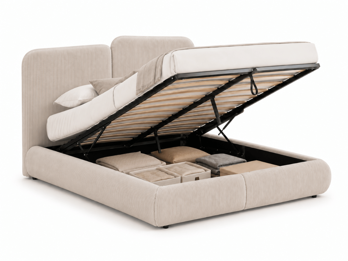 Lit coffre Romane – Tête de lit moderne asymétrique et grand rangement
