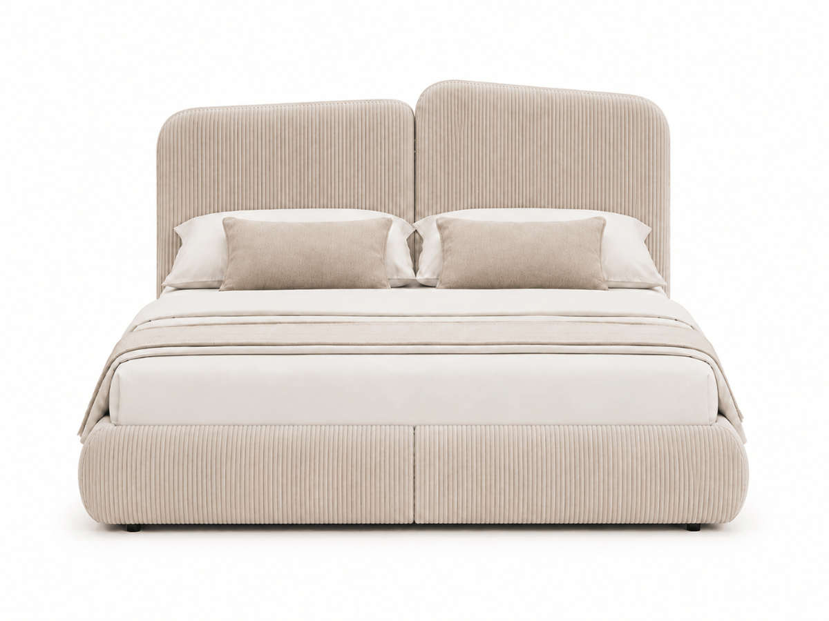 Lit coffre Romane – Tête de lit moderne asymétrique et grand rangement