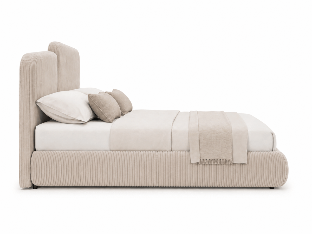Lit coffre Romane – Tête de lit moderne asymétrique et grand rangement