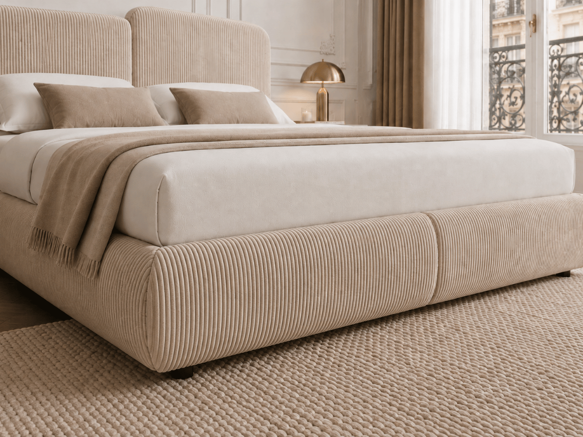 Lit coffre Romane – Tête de lit moderne asymétrique et grand rangement