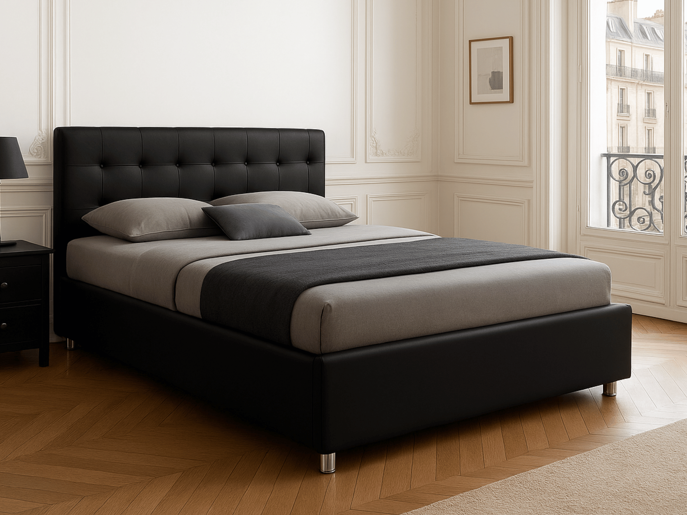 Cama box VALERIE - camas completas con somier, contornos y cabecero tapizado