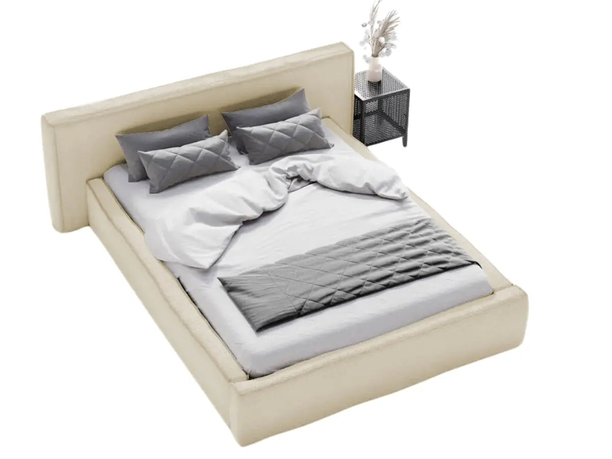 Cama cómoda con cabecero grande - VALENTINE Laz-tela-beige-180x200-cm