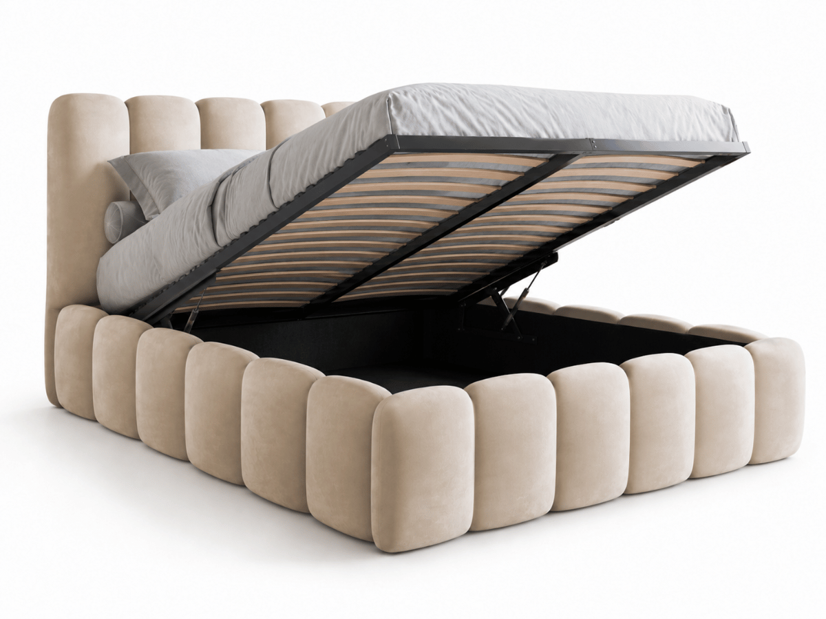 Lit coffre design avec tête de lit matelassée - JADE
