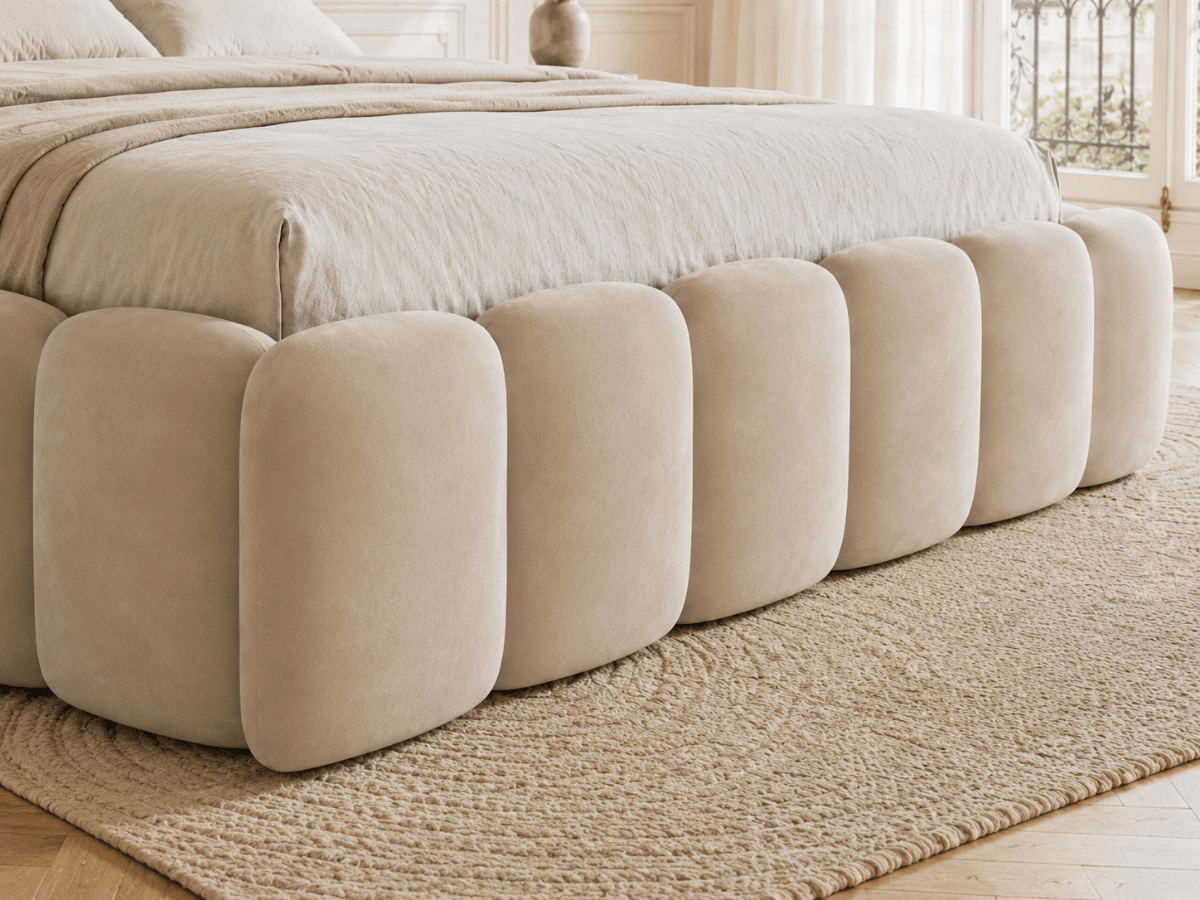 Lit coffre design avec tête de lit matelassée - JADE