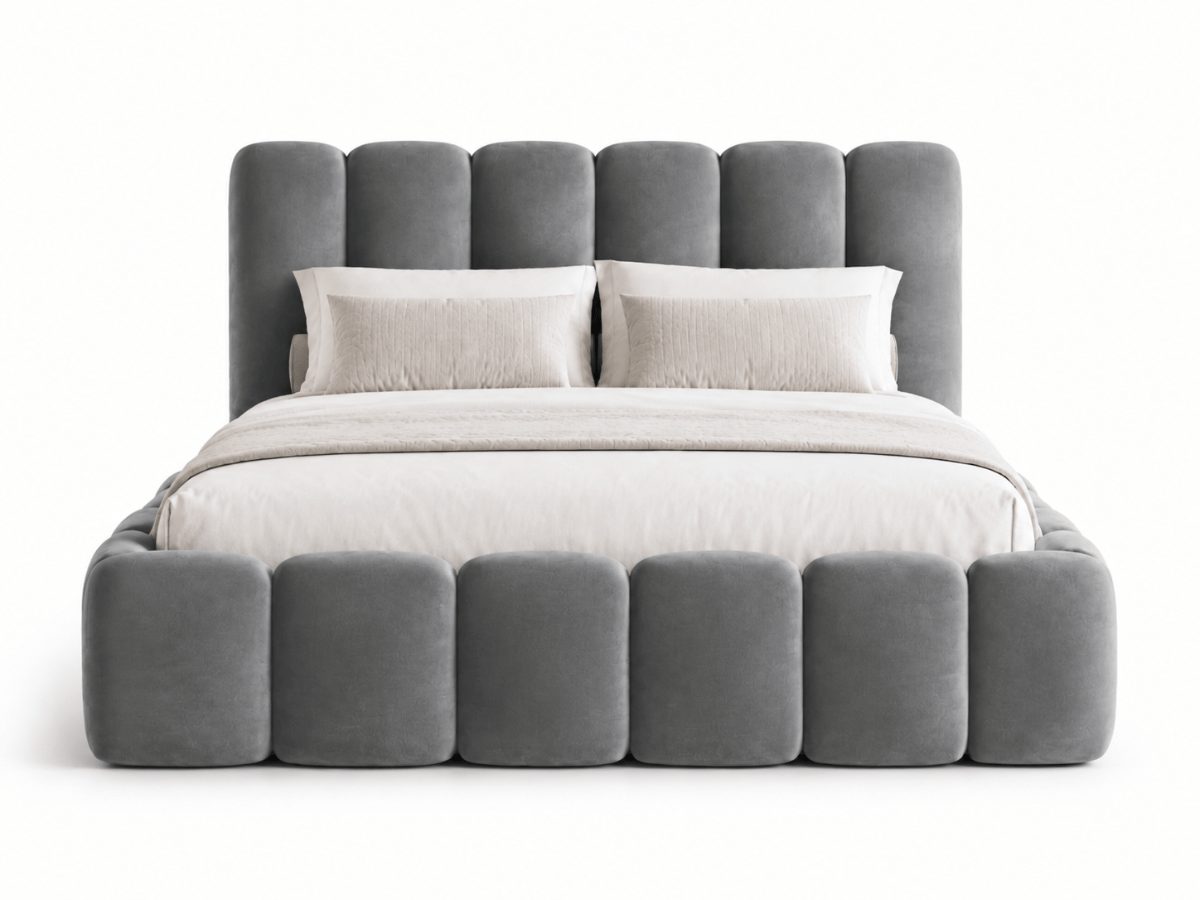Lit coffre design avec tête de lit matelassée - JADE