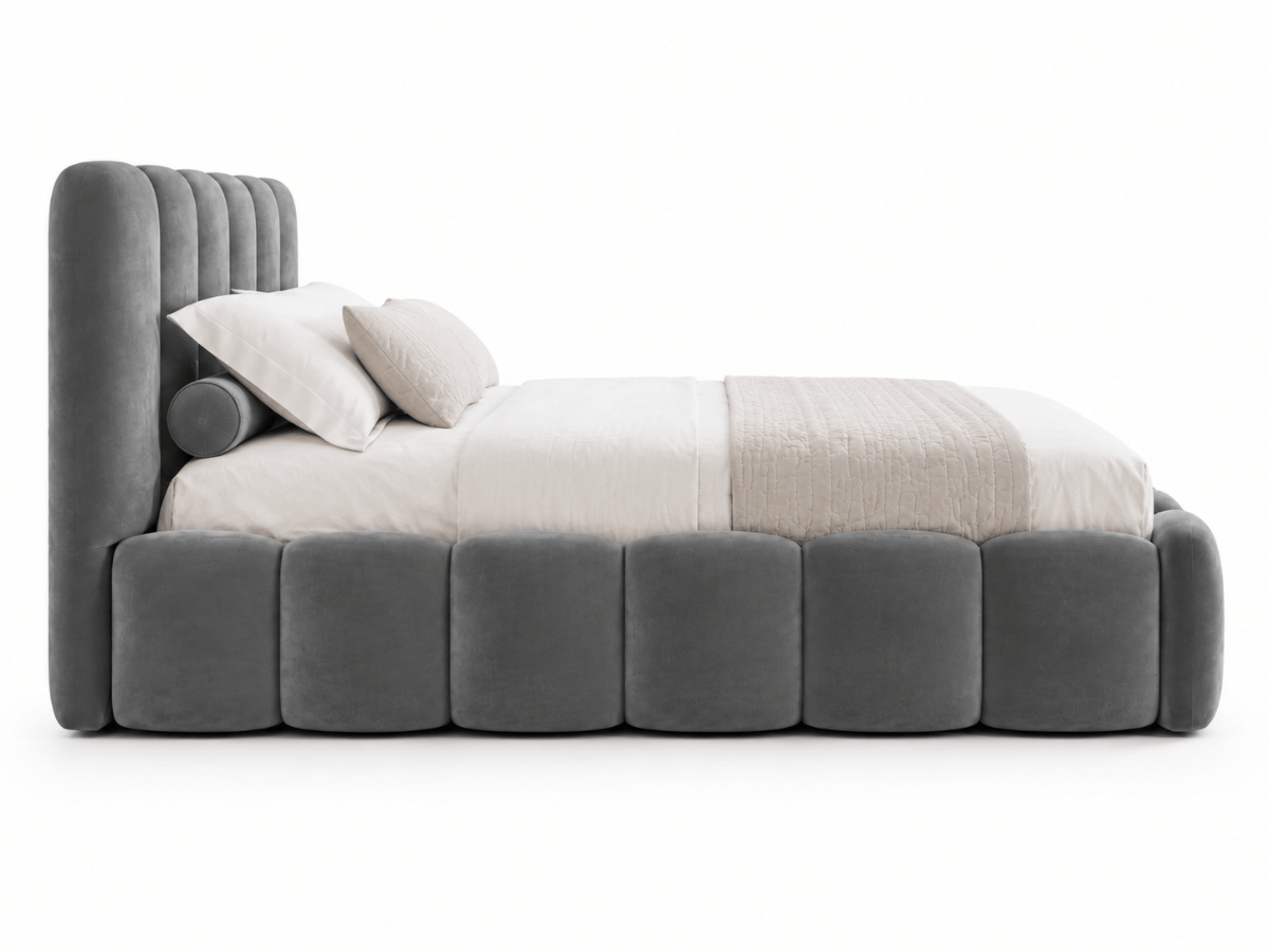 Lit coffre design avec tête de lit matelassée - JADE