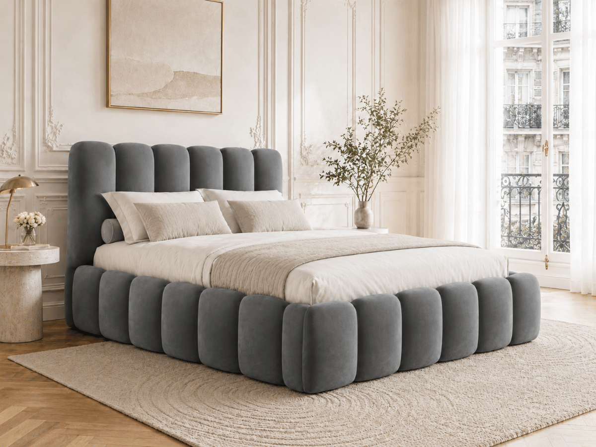 Lit coffre design avec tête de lit matelassée - JADE