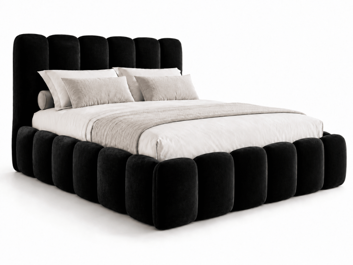 Lit coffre design avec tête de lit matelassée - JADE