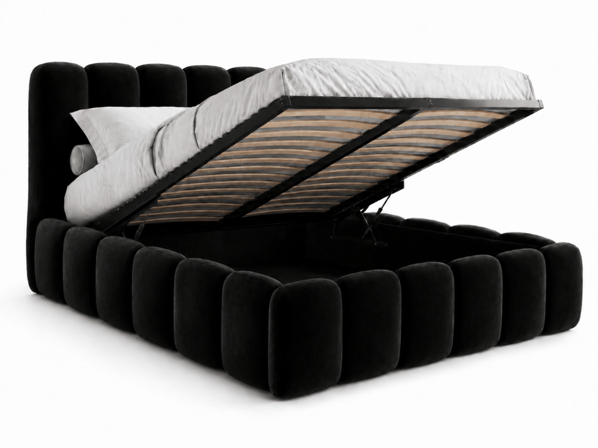 Lit coffre design avec tête de lit matelassée - JADE