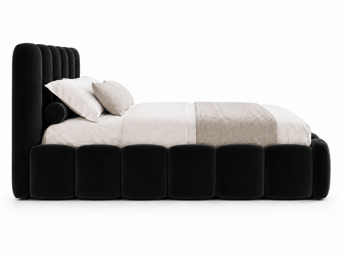 Lit coffre design avec tête de lit matelassée - JADE