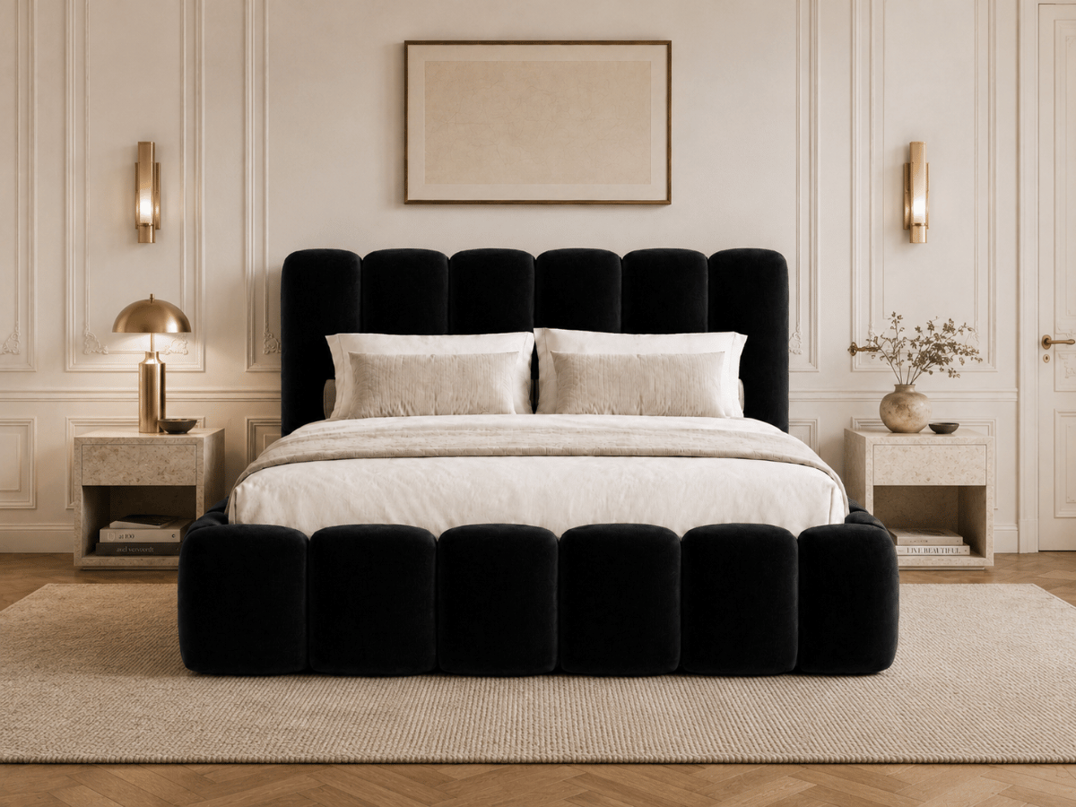 Lit coffre design avec tête de lit matelassée - JADE