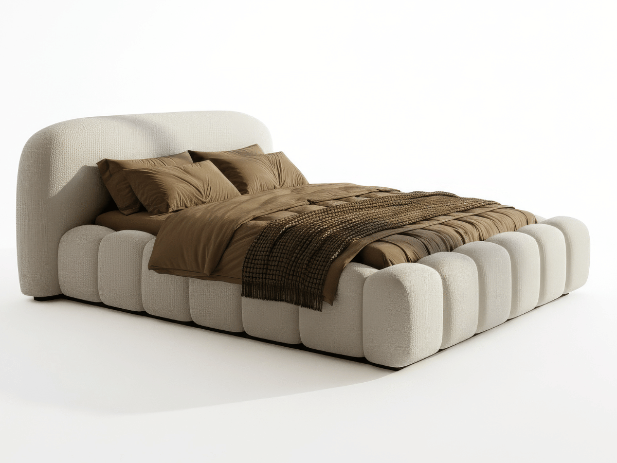 Lit coffre Orlando – Design arrondi ultra rembourré, sommier relevable