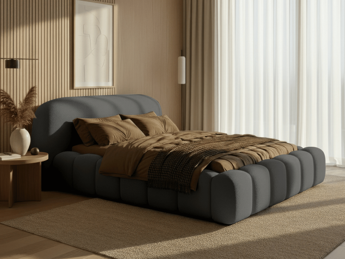 Lit coffre Orlando – Design arrondi ultra rembourré, sommier relevable