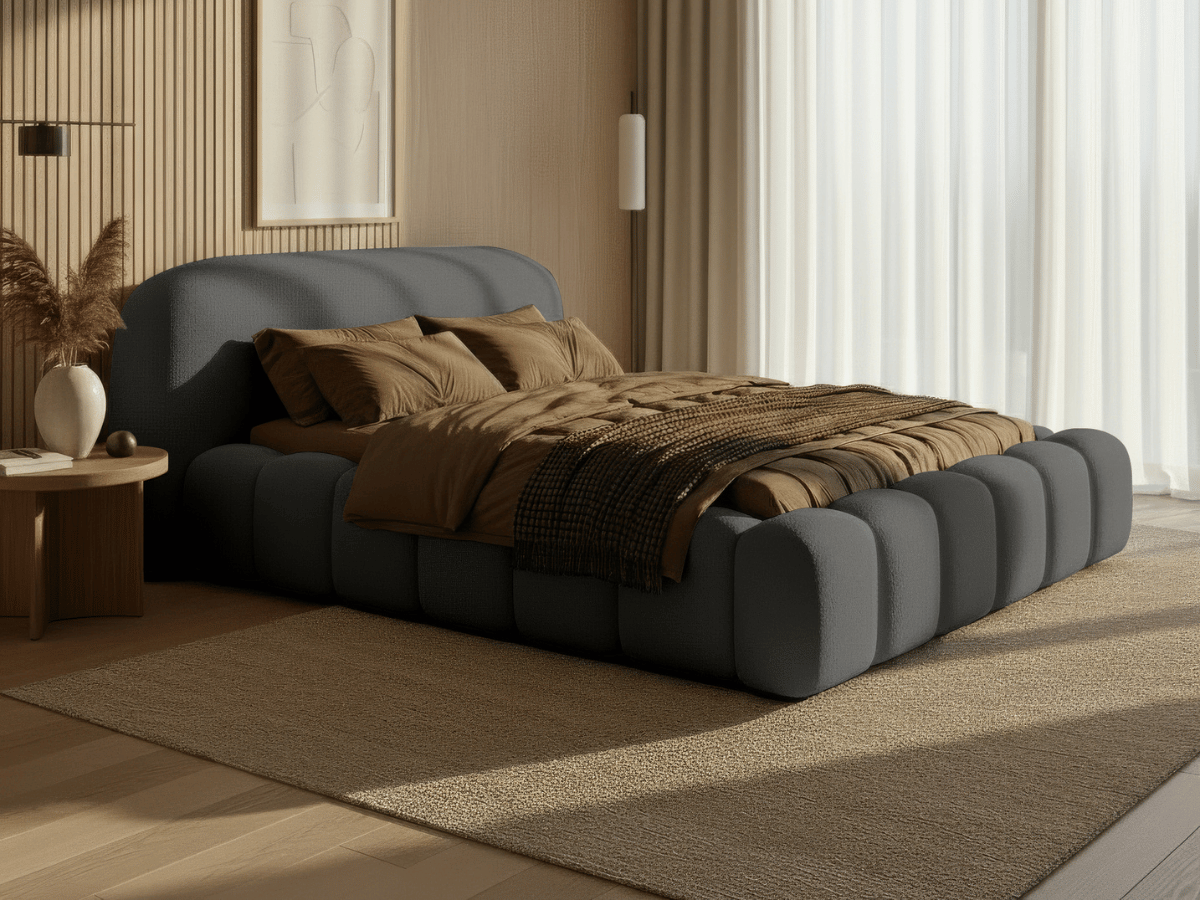 Lit coffre Orlando – Design arrondi ultra rembourré, sommier relevable