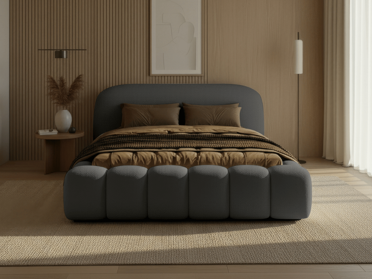 Lit coffre Orlando – Design arrondi ultra rembourré, sommier relevable