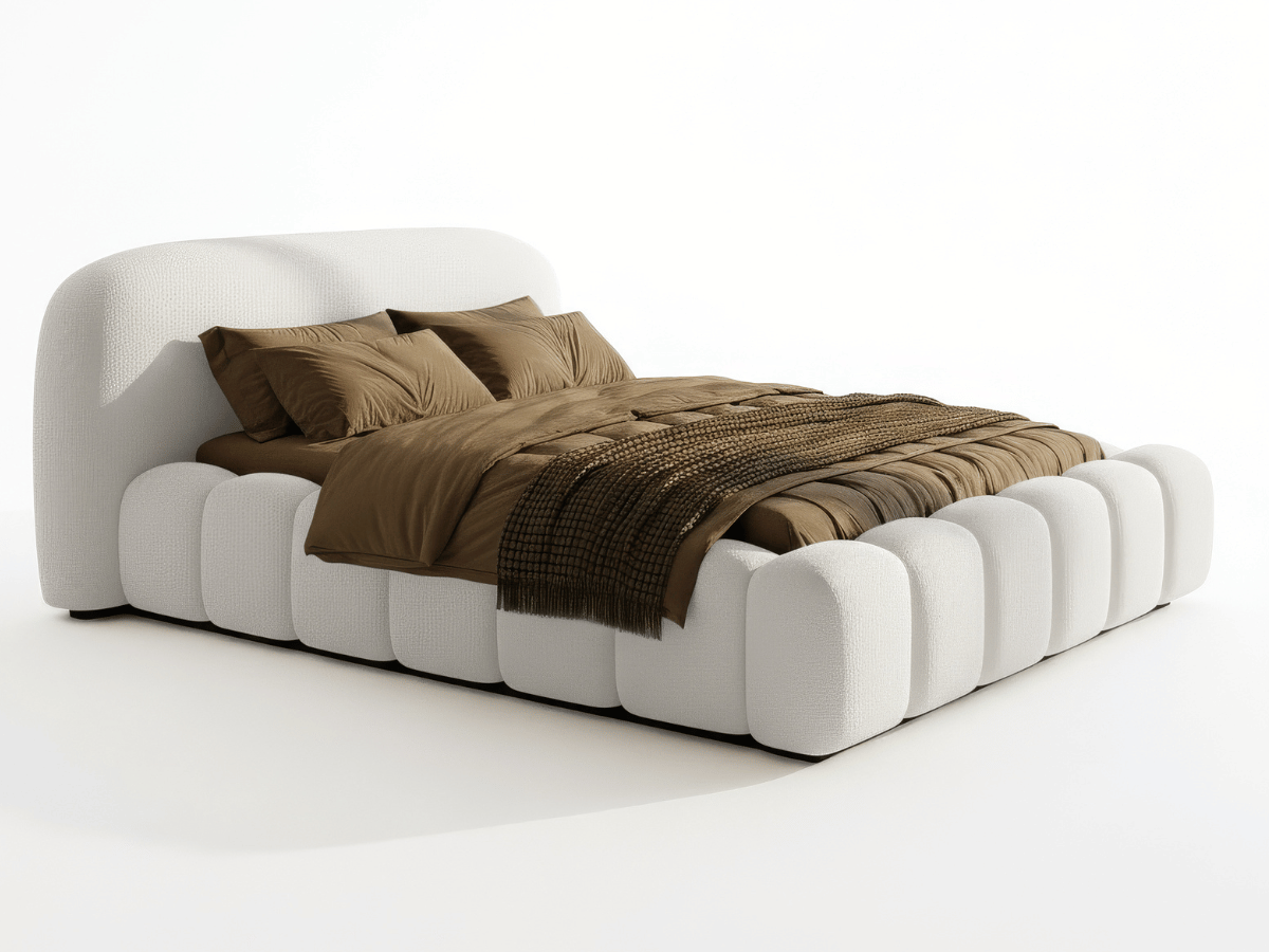 Lit coffre Orlando – Design arrondi ultra rembourré, sommier relevable