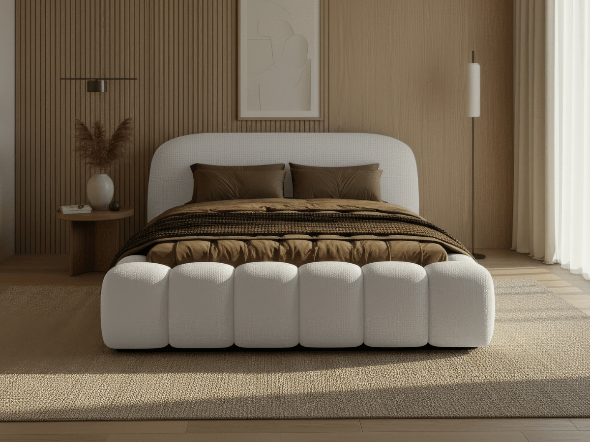 Lit coffre Orlando – Design arrondi ultra rembourré, sommier relevable