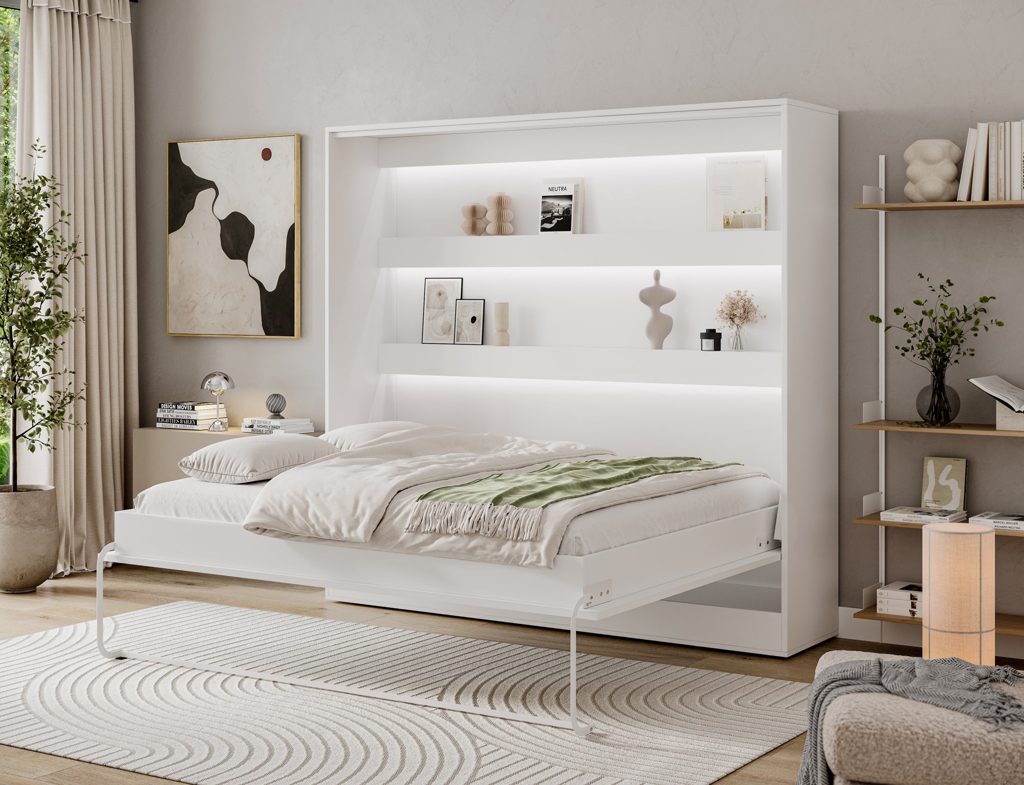 Lit escamotable NEO – armoire lit murale verticale avec rangements
