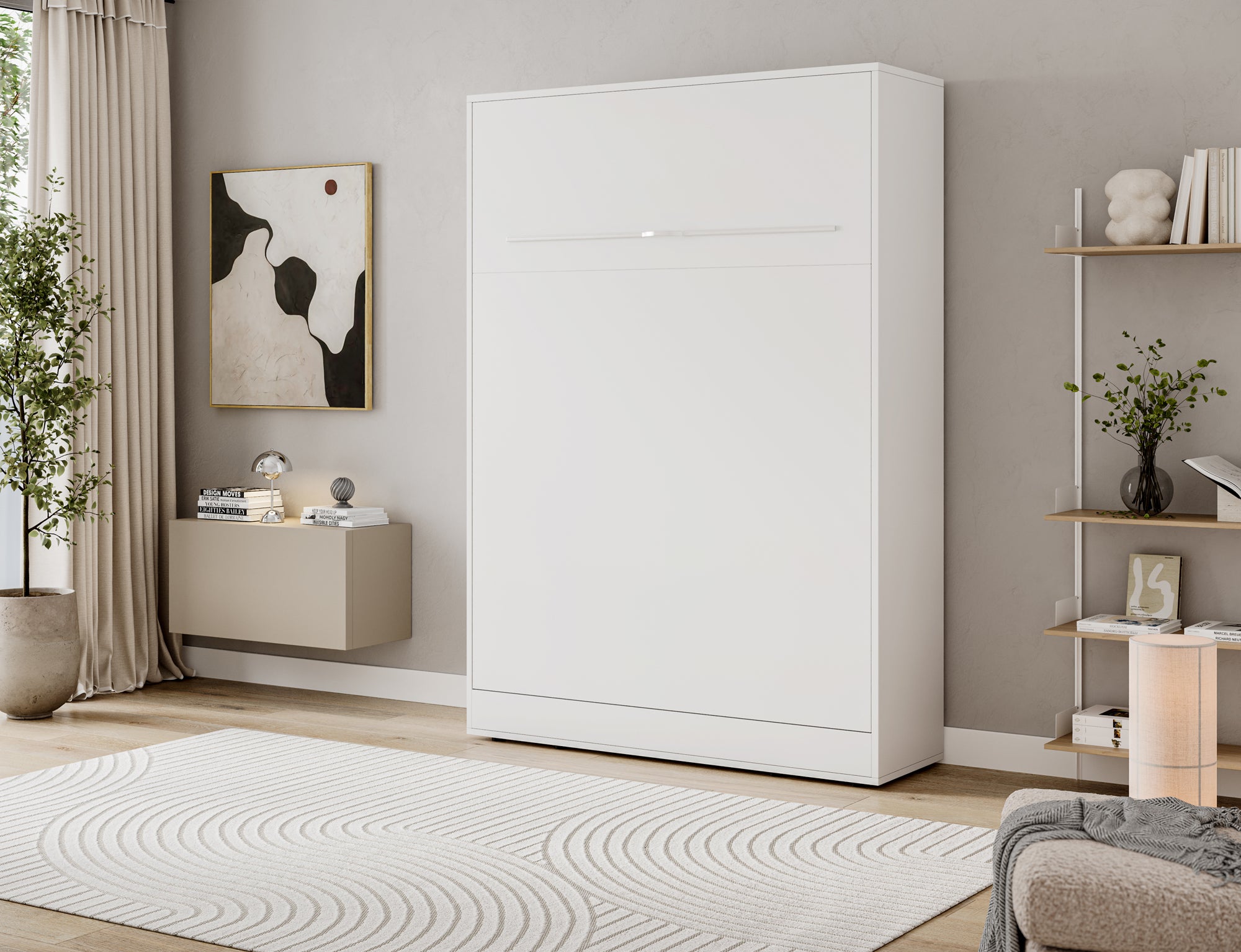 Lit escamotable NEO – armoire lit murale verticale avec rangements