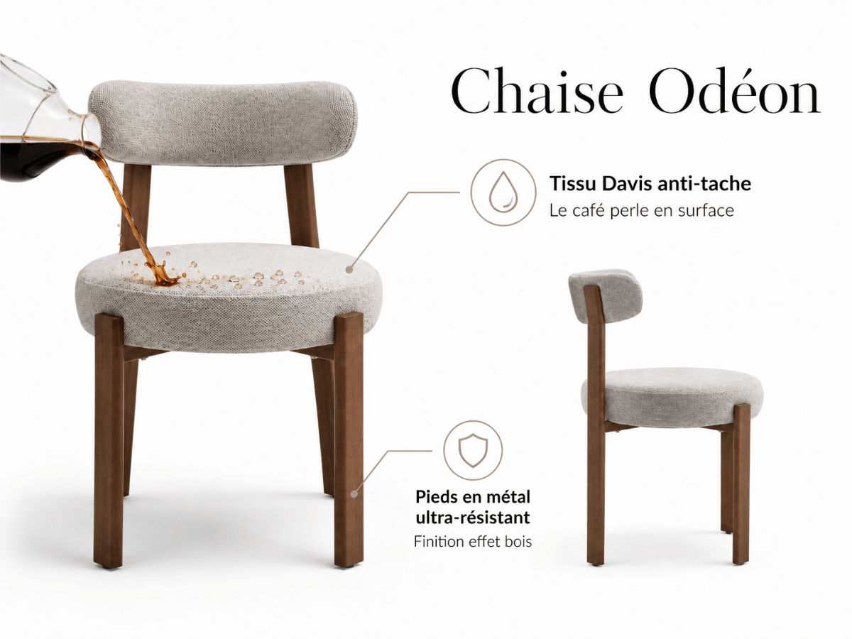 Lot de 4 chaises Odéon – assise ronde, dossier enveloppant & pieds effet bois