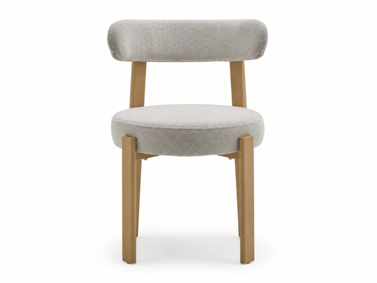 Lot de 4 chaises Odéon – assise ronde, dossier enveloppant & pieds effet bois